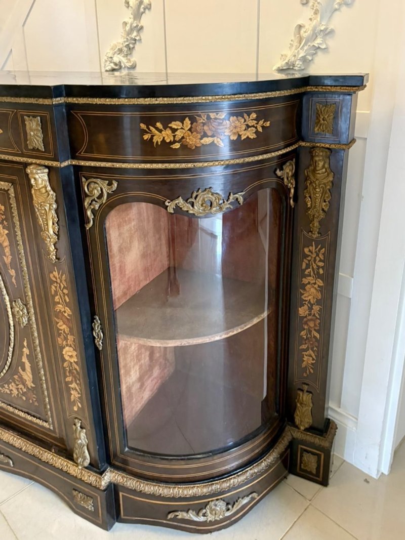 Outstanding Quality Antique Victorian Ebonised and Inlaid Floral Marquetry Credenza/Sideboard - Image 12